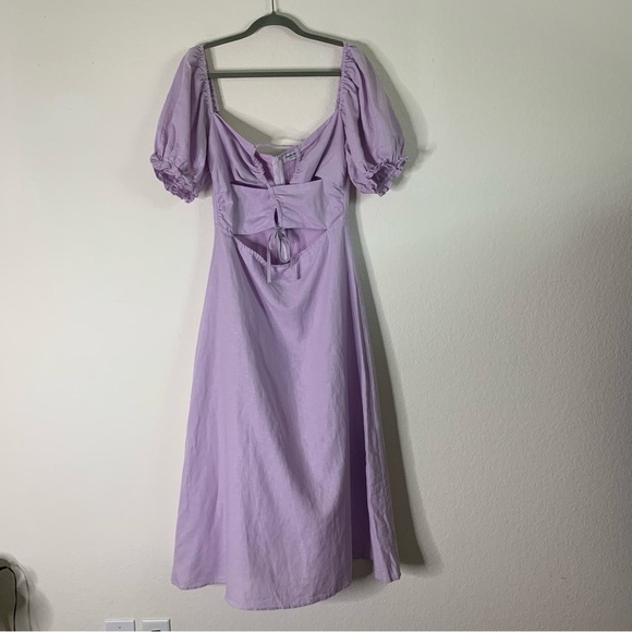 Charlie Holiday Womens purple linen cotton puff sleeve cut out midi dress 8 - Picture 3 of 10